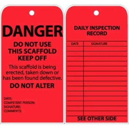 NATIONAL MARKER CO NMC Tags, Danger Do Not Use This Scaffold, Keep Off, 6in X 3in, Red, 25/Pk SVT1